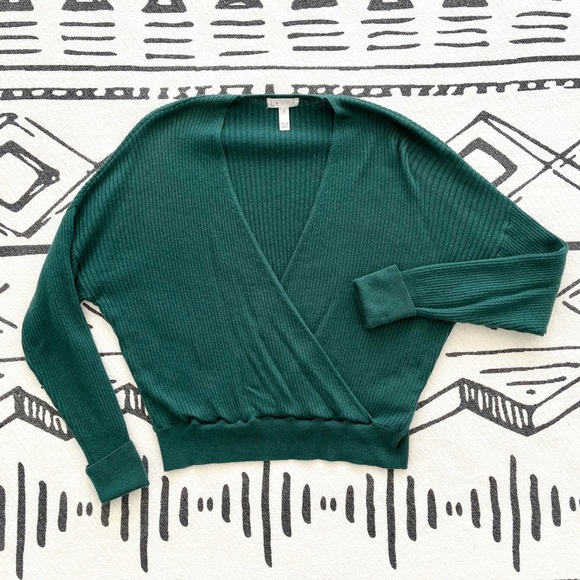 Leith Sweaters - Leith Nordstrom Wrap Crop Ribbed Sweater Top Forest Green Blouse Small